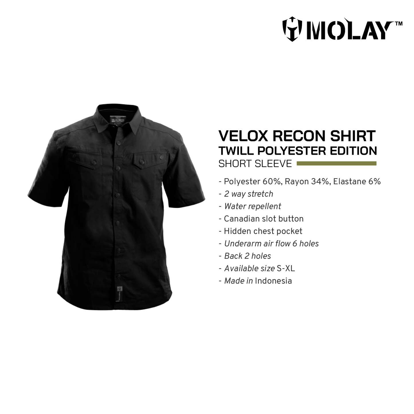 Molay™️ Velox Recon Shirt Twill Polyester Edition - Short Sleeve